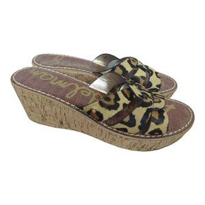 Sam‎ Edelman 7.5 Raynere Leather Animal Print Cork Wedge Sandal Size 9